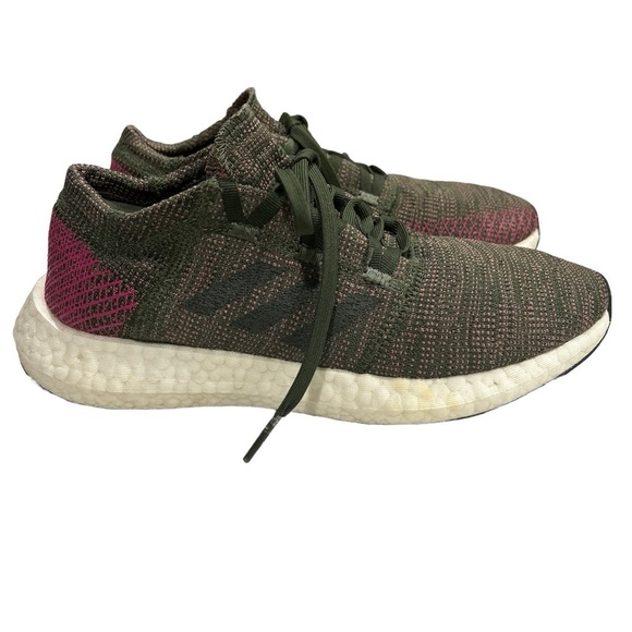 Adidas Pure Boost Go Womens Boost Running Shoe Night Cargo Green Maroon [B75668] - Picture 1 of 10